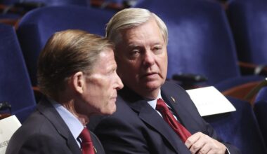 Senators Richard Blumentha and Lindsey Graham with Ukrainian President Volodymyr Zelenskyy.