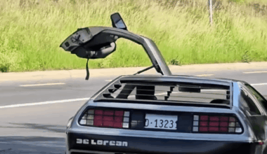 Cyclist meets Delorean in Switzerland