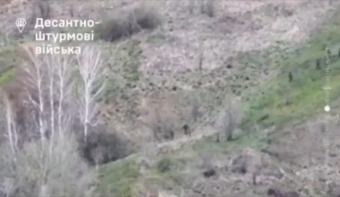 Russians walking through mines