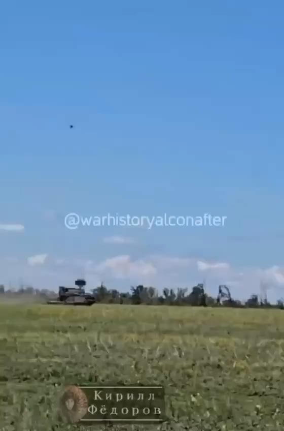 A Russian soldier is filming how a TOR air defense system tries to escape a Ukrainian heavy "Baby Yaga" UAV.