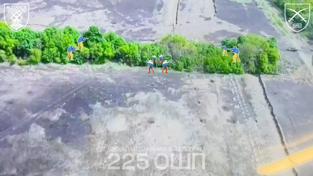 A russian infiltration group was encircled by Ukrainian forces who called in air support from 414th UAS Brigade "Madyars Birds" to take the enemies out. ["Alliance Division" Recon Group, 225th Assault Regiment, May 2025]