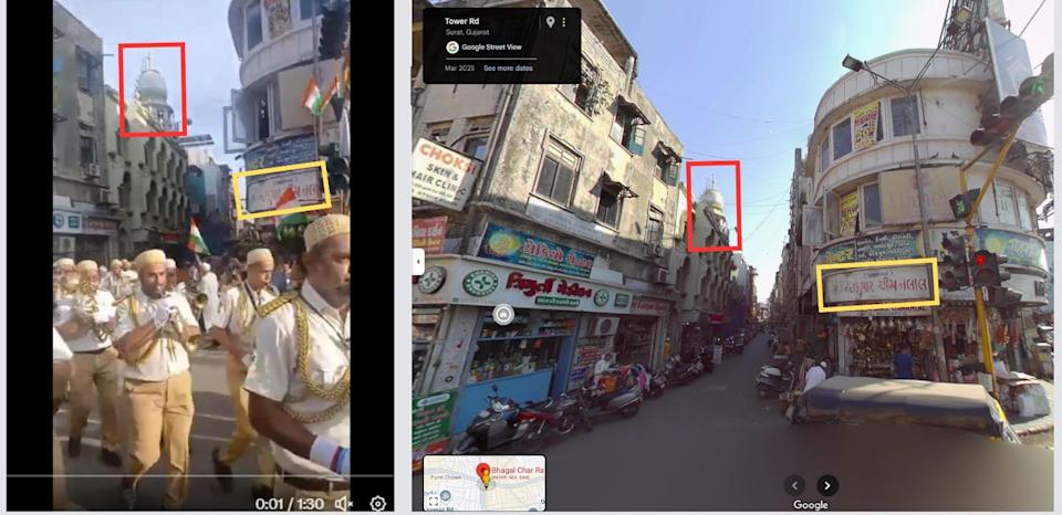 <span>Screenshot comparison of the false post (L) and Google Maps street imagery of the area</span>