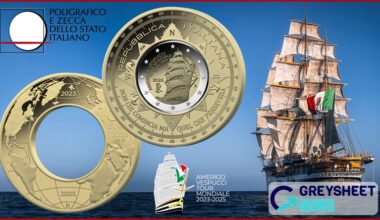 enlarged image for Italy. Innovative Commemorative Coin Marks Historic Journey of Training Ship Amerigo Vespucci