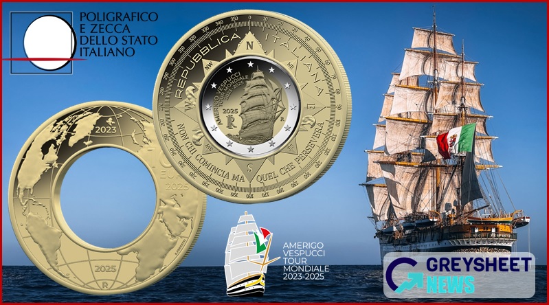 enlarged image for Italy. Innovative Commemorative Coin Marks Historic Journey of Training Ship Amerigo Vespucci