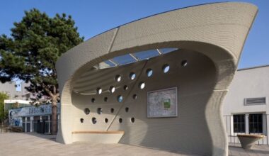 COLLARCH shapes concrete, 3D printed bus stop in slovakia