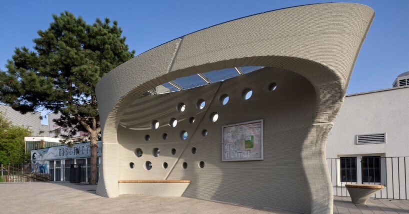 COLLARCH shapes concrete, 3D printed bus stop in slovakia
