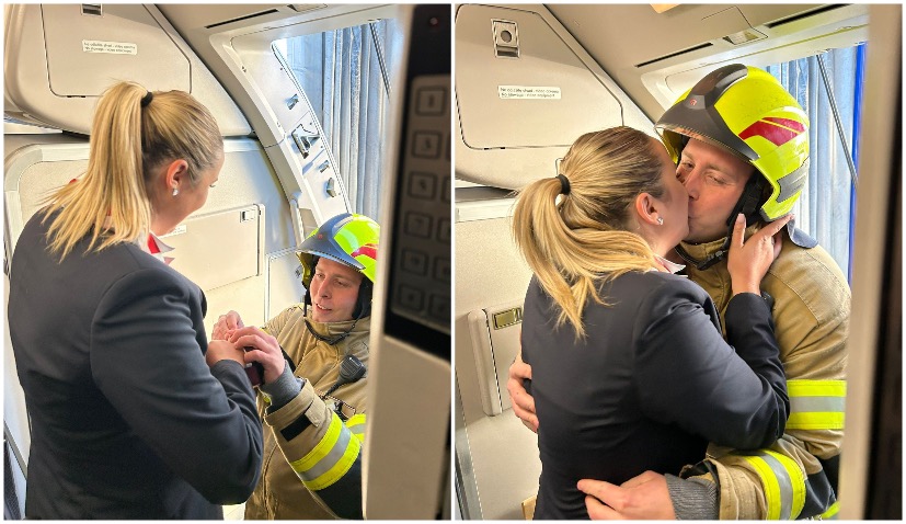 Firefighter proposes to flight attendant on Croatia Airlines flight