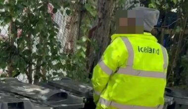 Moment Iceland delivery driver speeds off with customer on his BONNET after he was caught weeing on bins