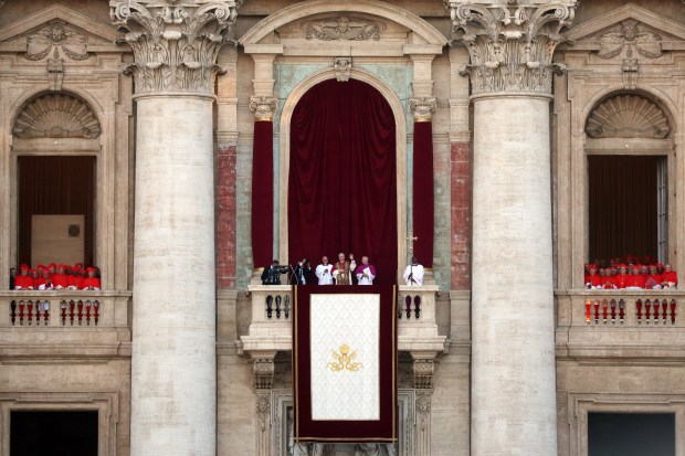 The newly elected Pontiff, Pope Leo XIV is seen for...
