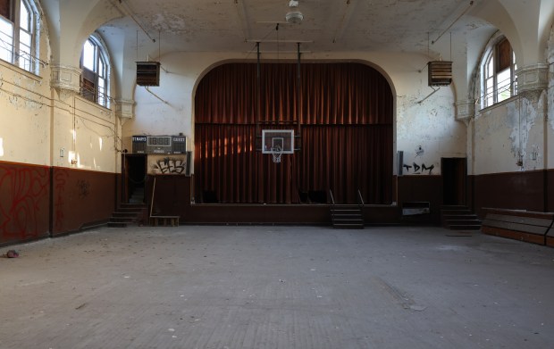 Afternoon light enters the gymnasium in the former St. Mary...