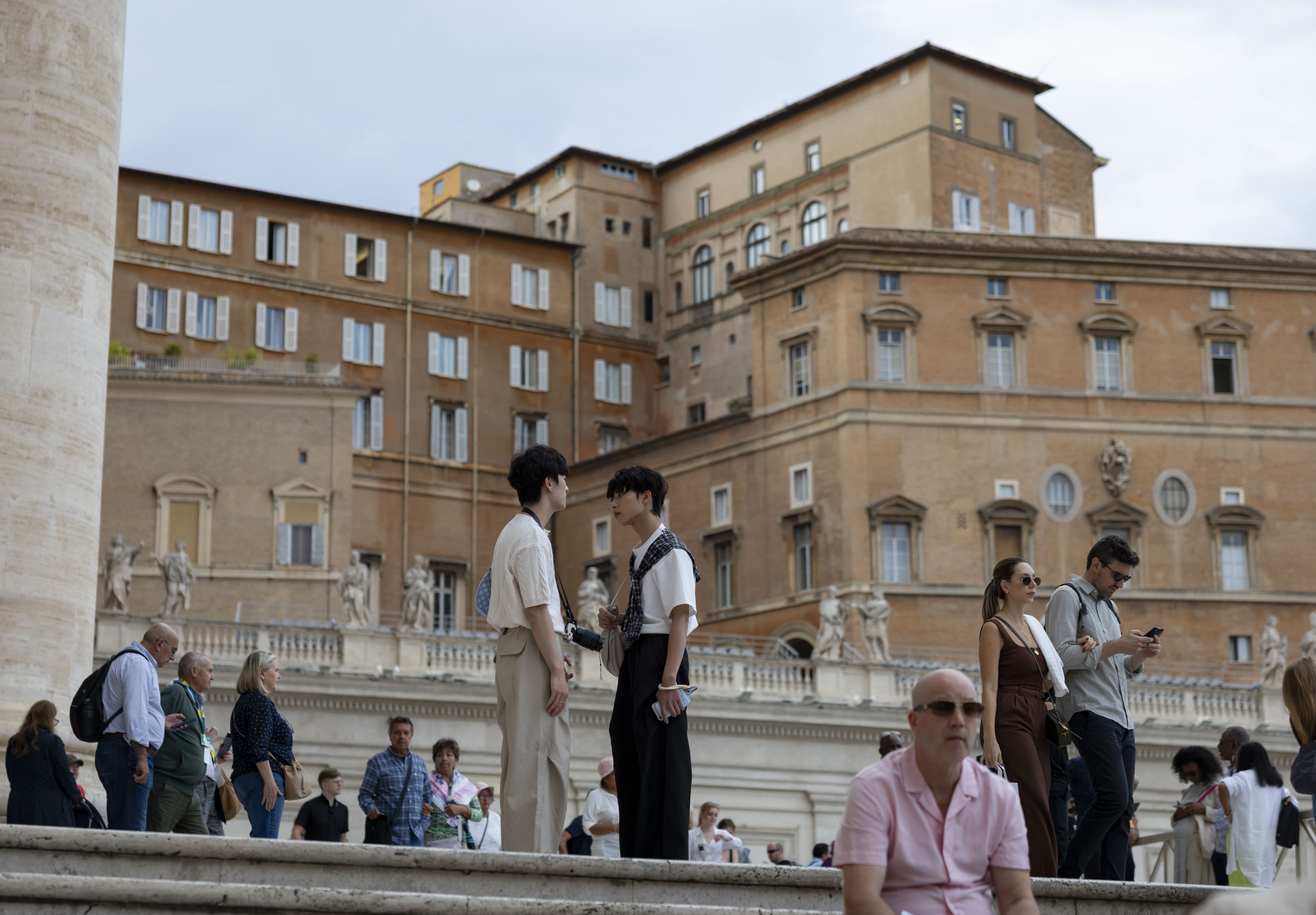 People visit St. Peter's Basilica on Thursday, May 15, 2025, before the installation of Pope Leo XIV at the Vatican. (Brian Cassella/Chicago Tribune)