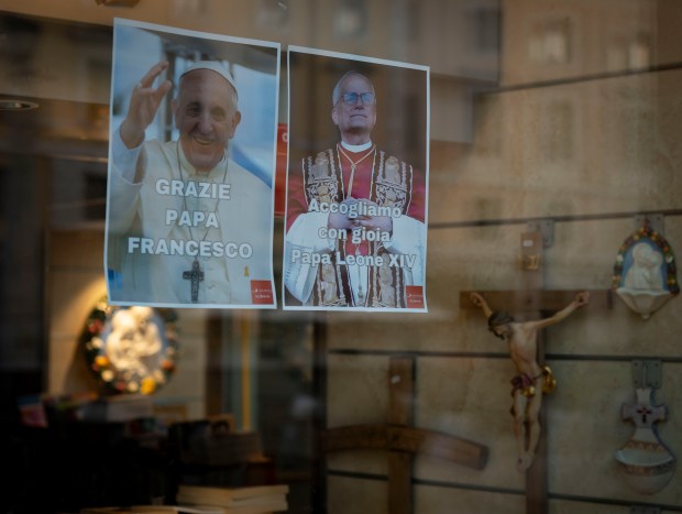 Pictures of Pope Francis and Pope Leo XIV are displayed...