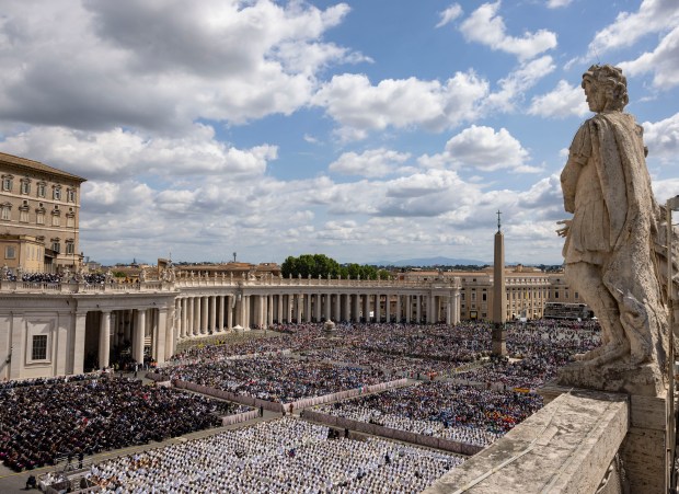 Crowds pack St. Peter’s Square as Pope Leo XIV is...