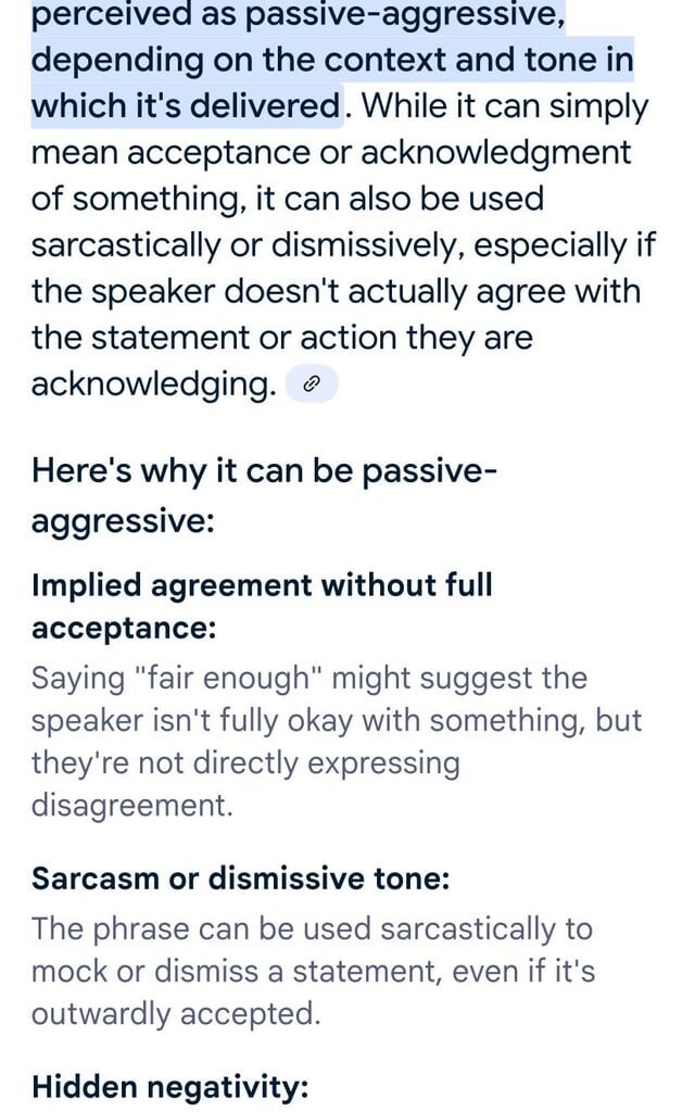 Two ways to interpret the phrase "Fair Enough"