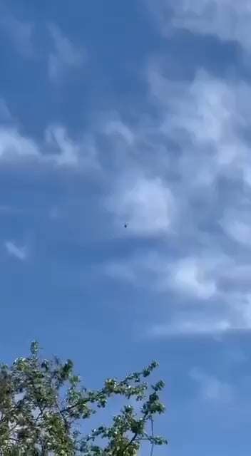 Ground footage of a Ukrainian helicopter shooting down an Iranian / Russian "Shahed" UAV today.
