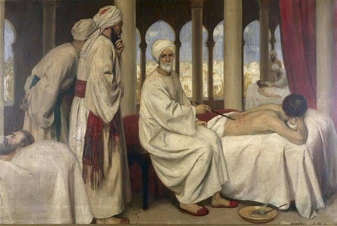 An Arab illustration of the Berber Andalusian doctor Abu Qasim Zahrawi of Seville, who was called the father of modern Surgery, in Latin called Albucasis