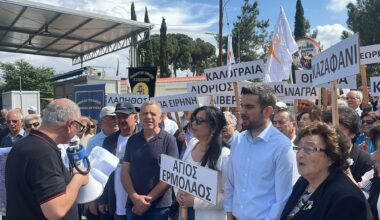 cover Protest staged at Ayios Dhometios crossing point against Erdogan’s visit