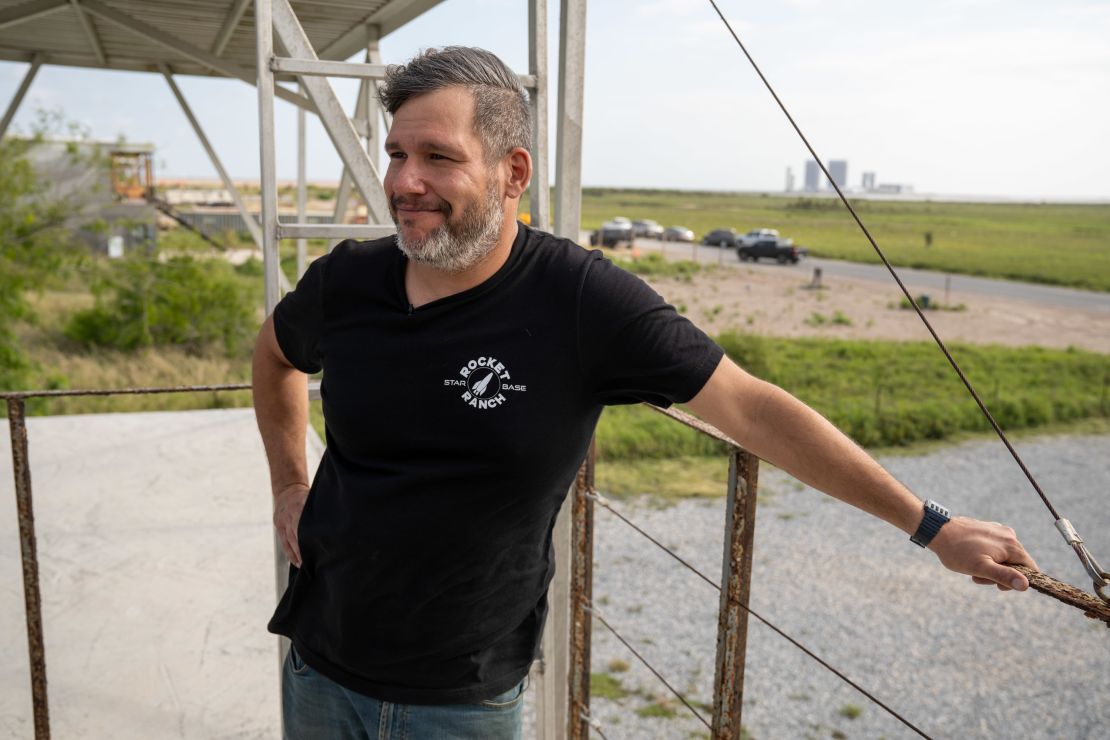 Anthony Gomez owns a launch-viewing outpost just a few miles from Starbase with this view. He calls it a front-row seat to the
