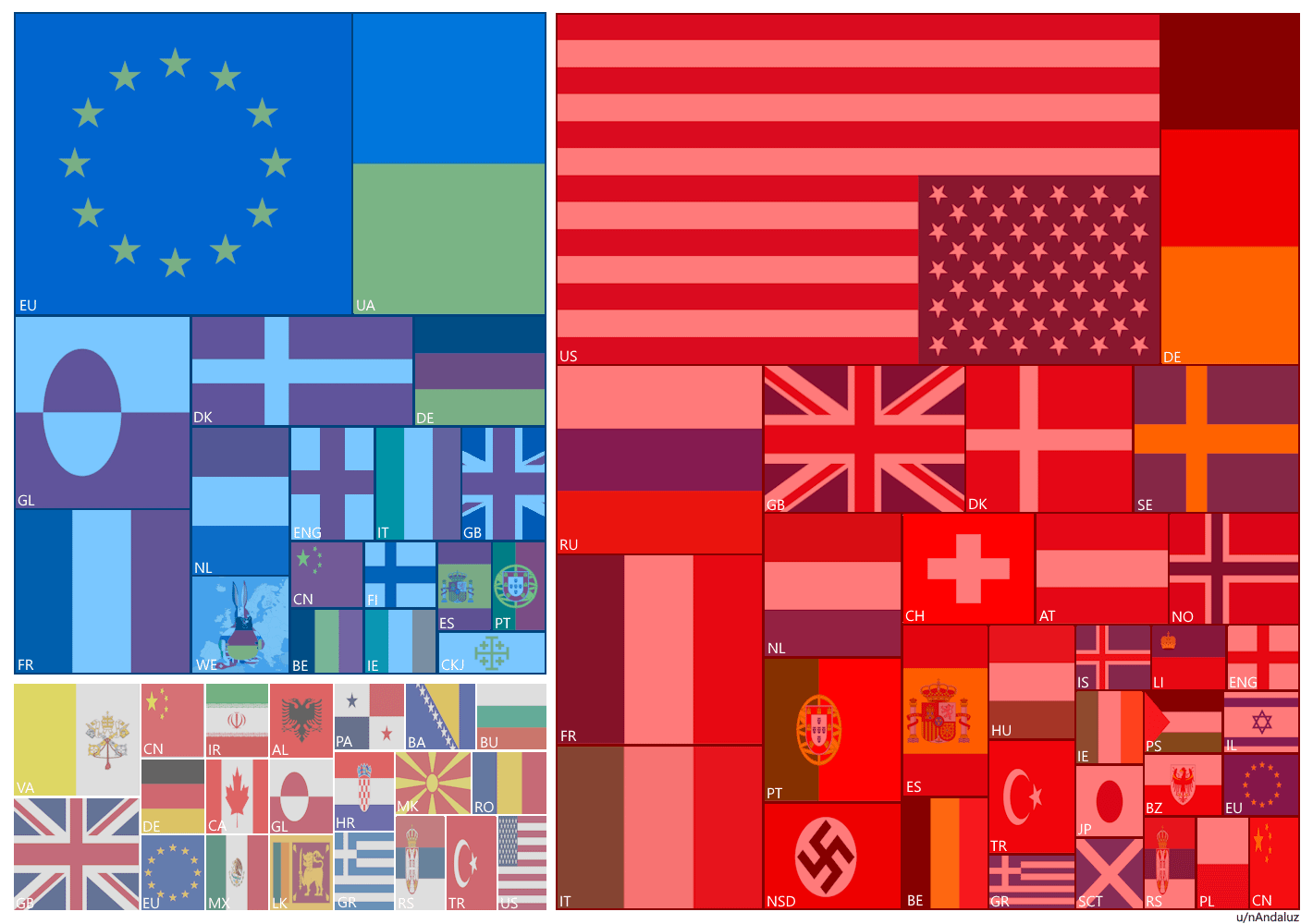Countries mentioned in the top 100 posts of 2025 (so far)