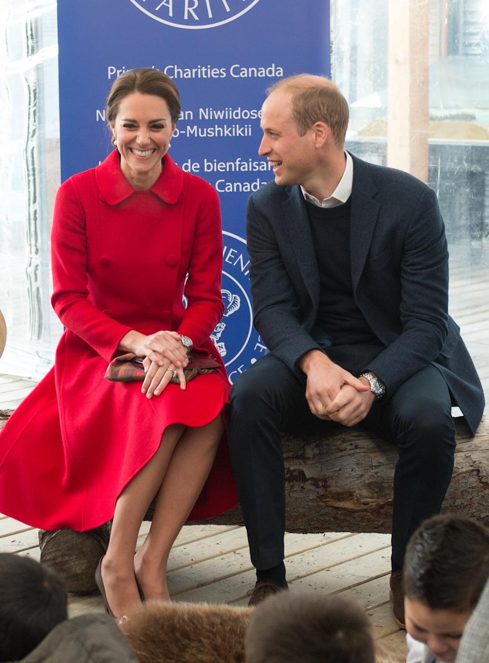 WHITEHORSE, CANADA - SEPTEMBER 28: (NO UK SALES FOR 28 DAYS) Catherine, Duchess of Cambridge and Prince William, Duke of Cambridge sit as stories are read to children at the McBride Museum on September 28, 2016 in Whitehorse, Canada. (Photo by Pool/Sam Hussein/WireImage)