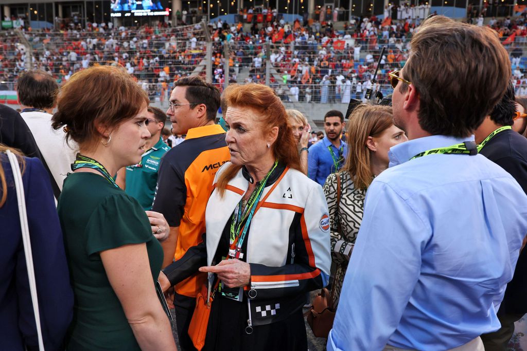 Sarah, Duchess of York speaking to Princess Eugenie at F1 Grand Prix Bahrain