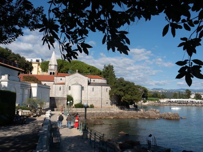St Jacob's Church in Opatija and Kvarner Bay, also known as Kvarner Gulf, in the northeastern Adriatic Sea, in Croatia. Andreas Drouve/dpa-tmn