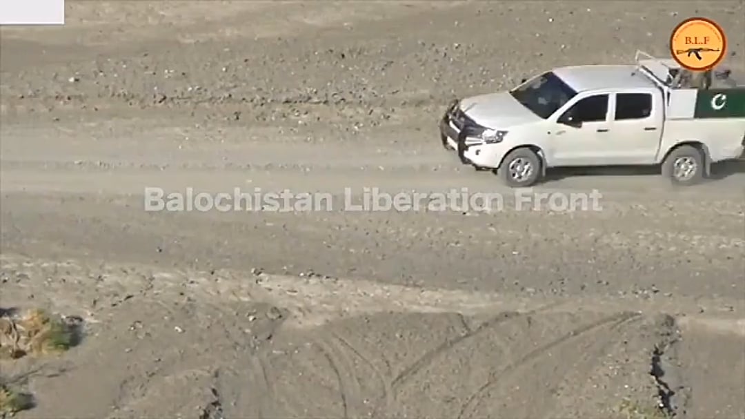 Undated footage released by the Baloch Liberation Front ambushing a Pakistani Military vehicle somewhere in Balochistan.