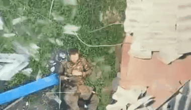 Ukrainian soldier finished off Russian soldier after close distance fire fight. Eastern Kharkiv region, "Sniper Club" unit, May 2025 [NSFW, graphic content]