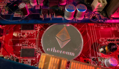 A token representing the cryptocurrency Ethereum placed on a PC motherboard [REUTERS/YONHAP]