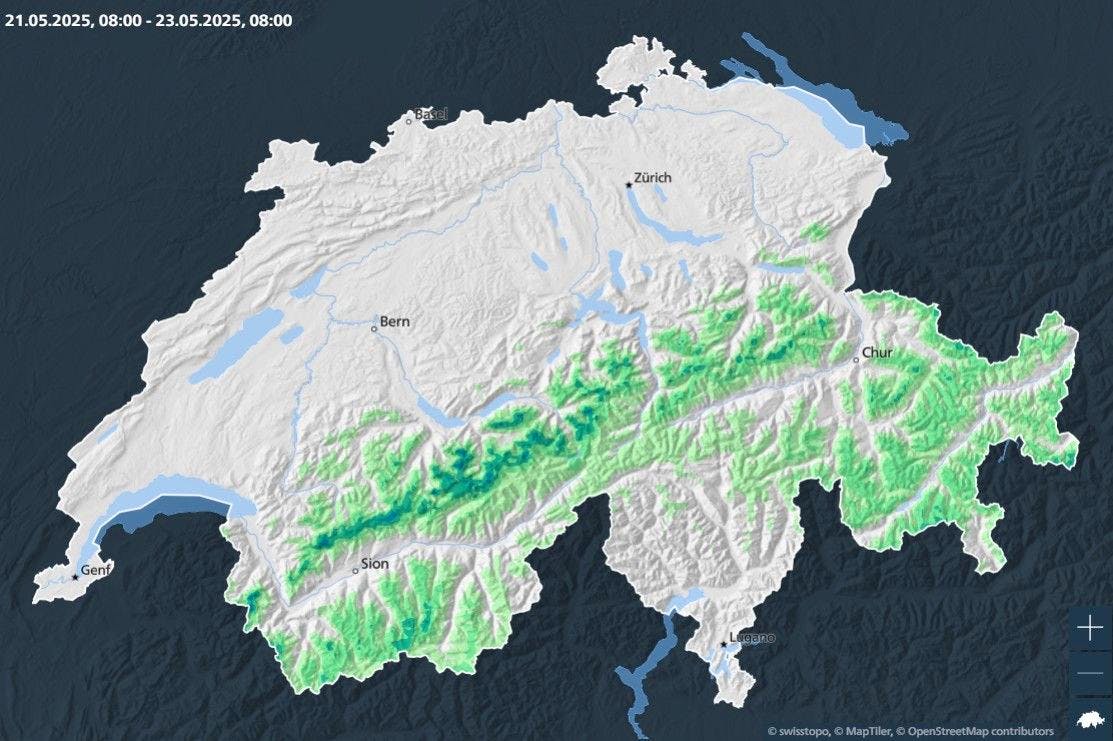 Spätestens ab Freitagmorgen sind oberhalb 2000 Meter zehn bis 15 Zentimeter Neuschnee möglich, während oberhalb von 2500 Metern mit 20 bis 30 Zentimetern zu rechnen ist. Spätestens ab Freitagmorgen sind oberhalb 2000 Meter zehn bis 15 Zentimeter Neuschnee möglich, während oberhalb von 2500 Metern mit 20 bis 30 Zentimetern zu rechnen ist.