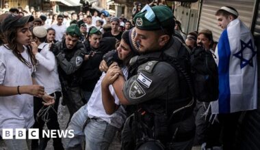 Far-right marchers attack Palestinians as Israel marks taking of Jerusalem