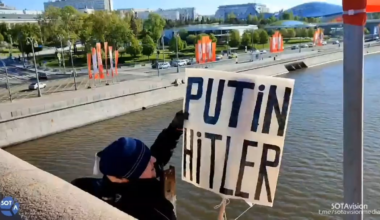 A 68-year-old resident of Moscow went out on the Moskvoretsky Bridge with a sign reading "Putin Hitler" and jumped into the river in a political action. He was arrested by the FSB later on. May 6, 2025