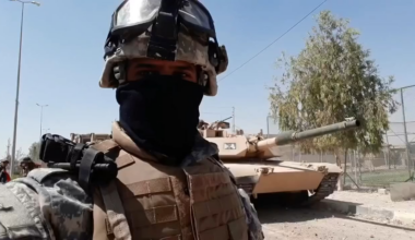 Iraqi EOD flies in the air while trying to defuse isis IED set on city gate . Talafar, 2017