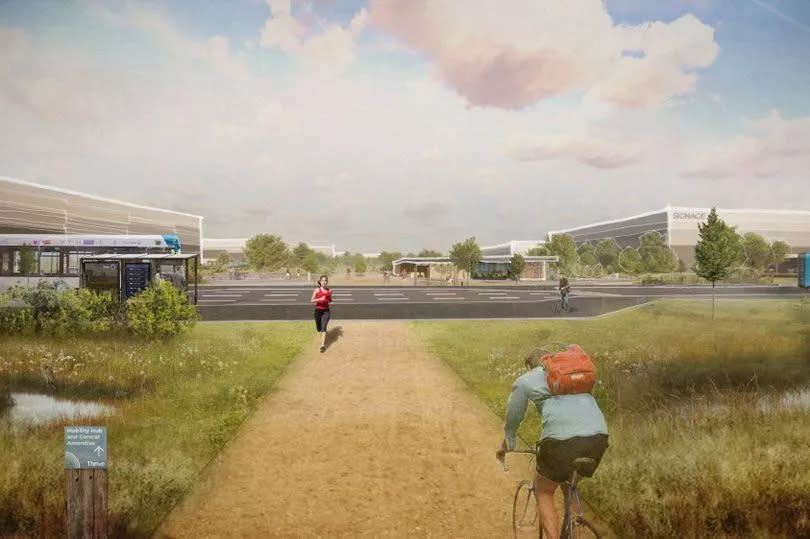What the central corridor at Thrive would look like if the employment park in North Warwickshire, between the villages of Curdworth, Over Green and Wishaw near to Junction 9 of the M42