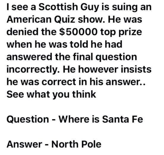 Scottish guy suing American quiz show