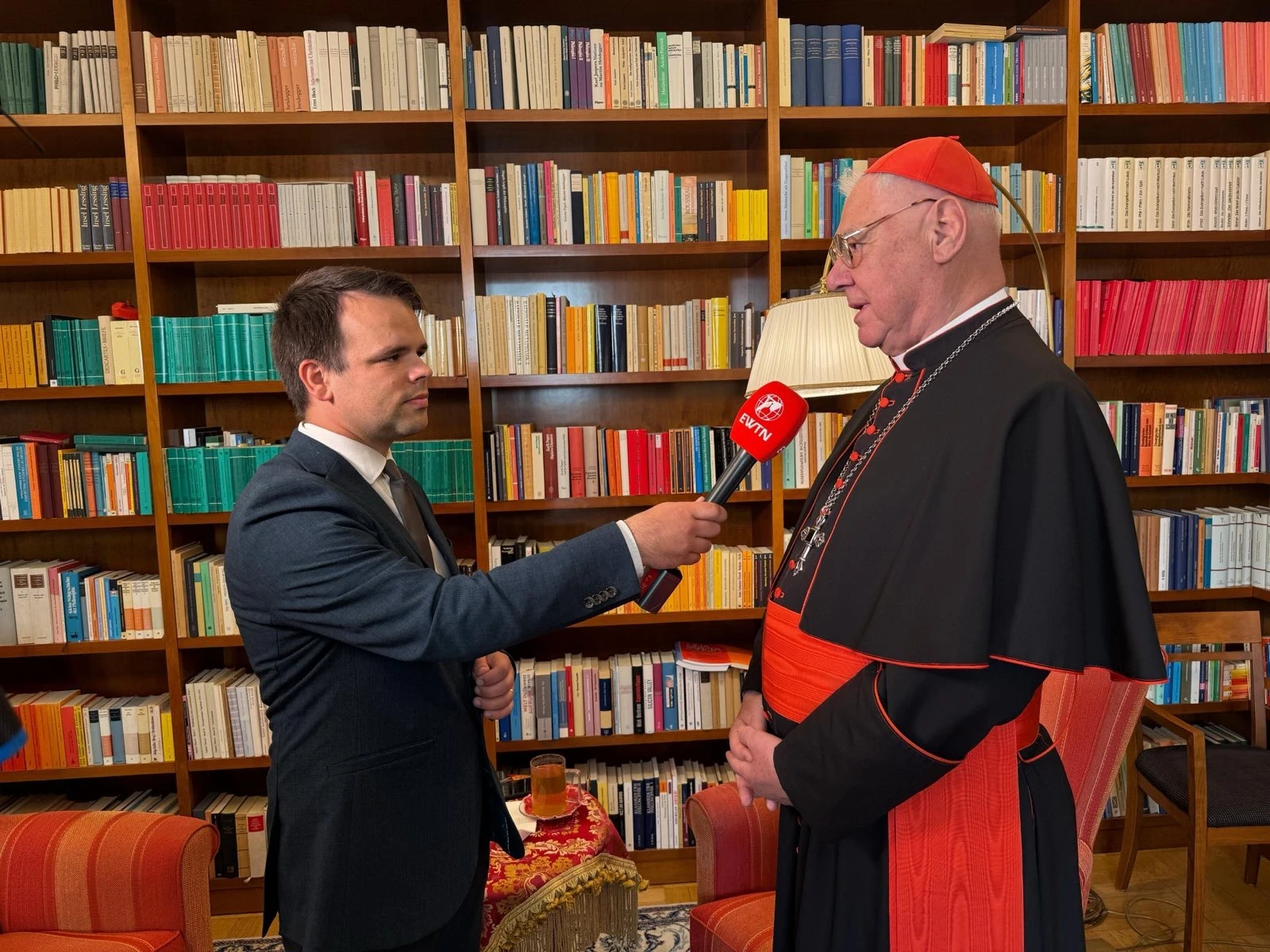 Cardinal Gerhard Müller speaks to EWTN News correspondent Rudolf Gehrig in Rome on April 30, 2025. | Credit: EWTN News