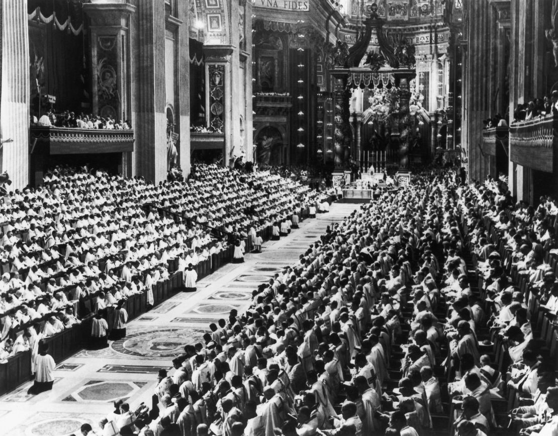 Pope Paul VI leads the Second Vatican Council at St. Peter's Basilica on September 29, 1963.