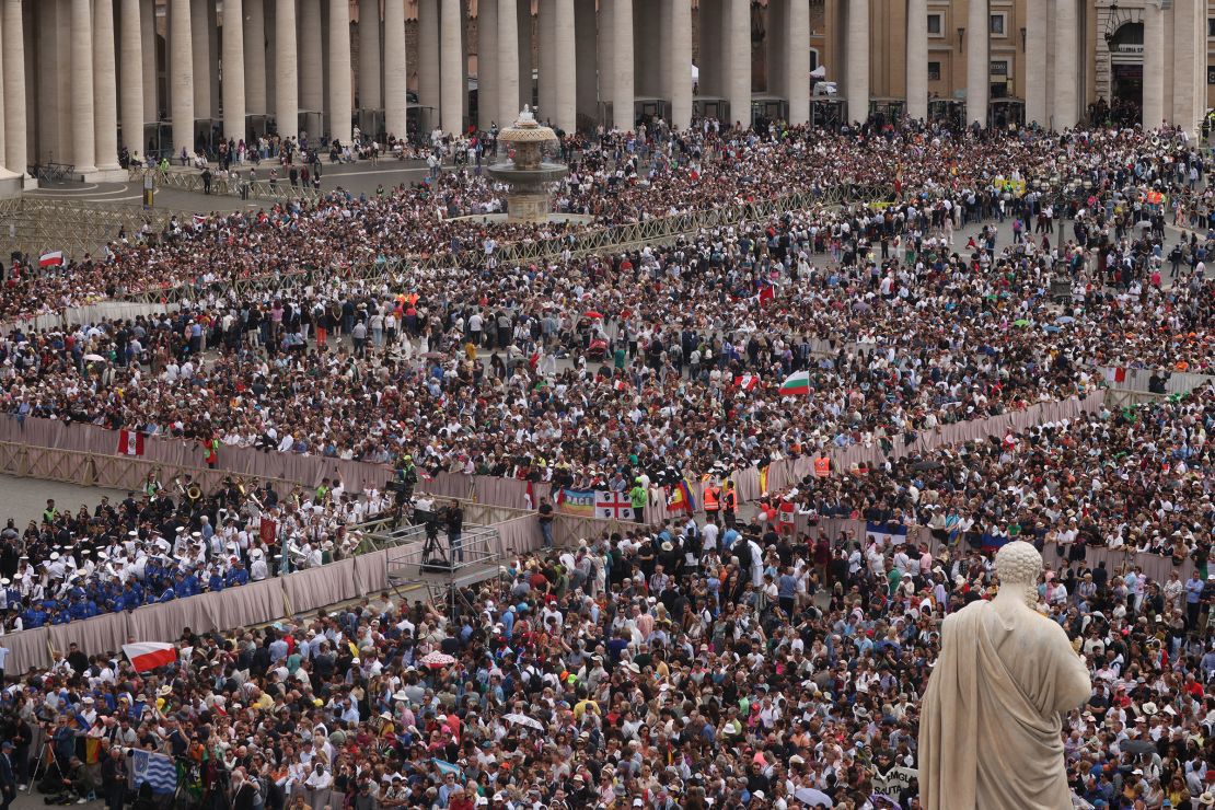 Tens of thousands of people gathered in St. Peter's Square on Sunday.