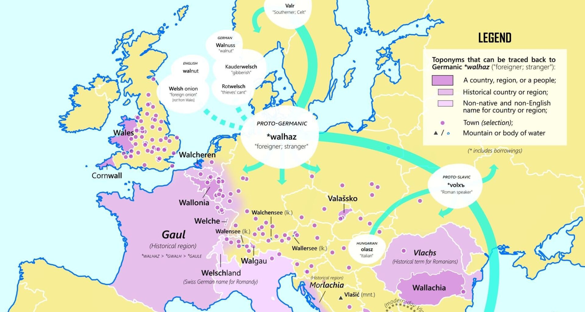 These toponyms all derive from the same word