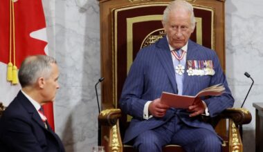 Canada’s head of state King Charles III delivers the opening speech for parliament in Ottawa on May 27 beside Prime Minister Mark Carney