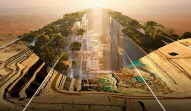 The vast construction project includes plans for a skyscraper city of narrow buildings up to 500 metres high, encased in a mirrored glass facade