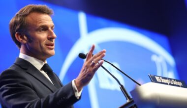 Emmanuel Macron speaking at an event