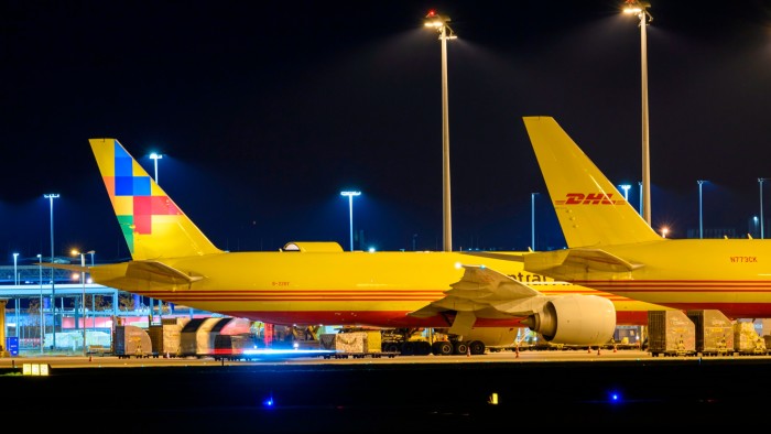 DHL aircraft stand at the DHL freight center at Leipzig/Halle Airport