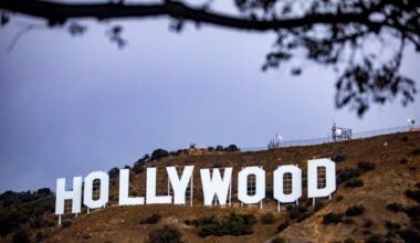 A cloudy sky above the Hollywood sign in Los Angeles, California