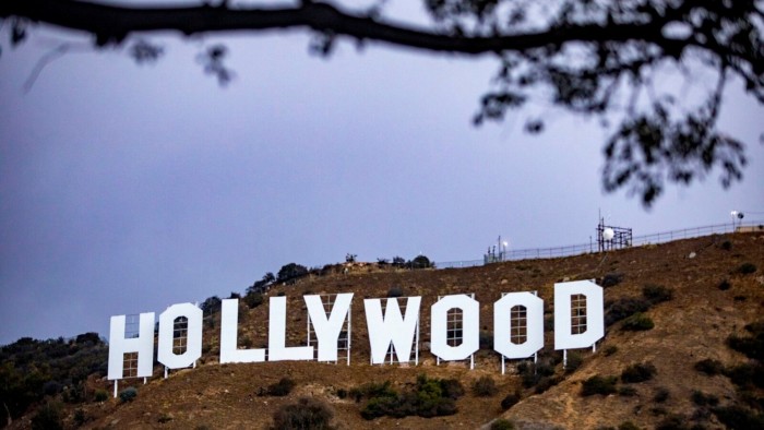 A cloudy sky above the Hollywood sign in Los Angeles, California