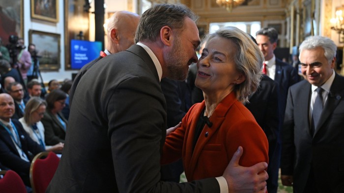 Ursula von der Leyen is greeted by Dan Jørgensen