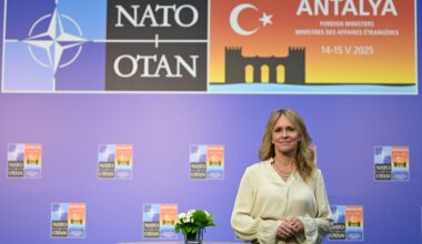 Icelandic Foreign Minister Thorgerdur Katrin Gunnarsdottir made evaluations to AA correspondent at the NATO Foreign Ministers Informal Meeting held at the NEST Congress Center in Antalya, Türkiye on 17 May, 2025. (AA Photo)