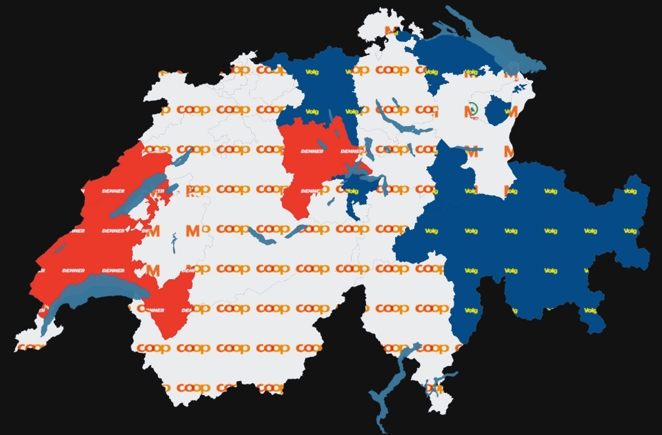 I made a map (or several) finding out which Canton, Zip or Area is a Migros Kind, Coop Kind or Aldi Rebel :-)