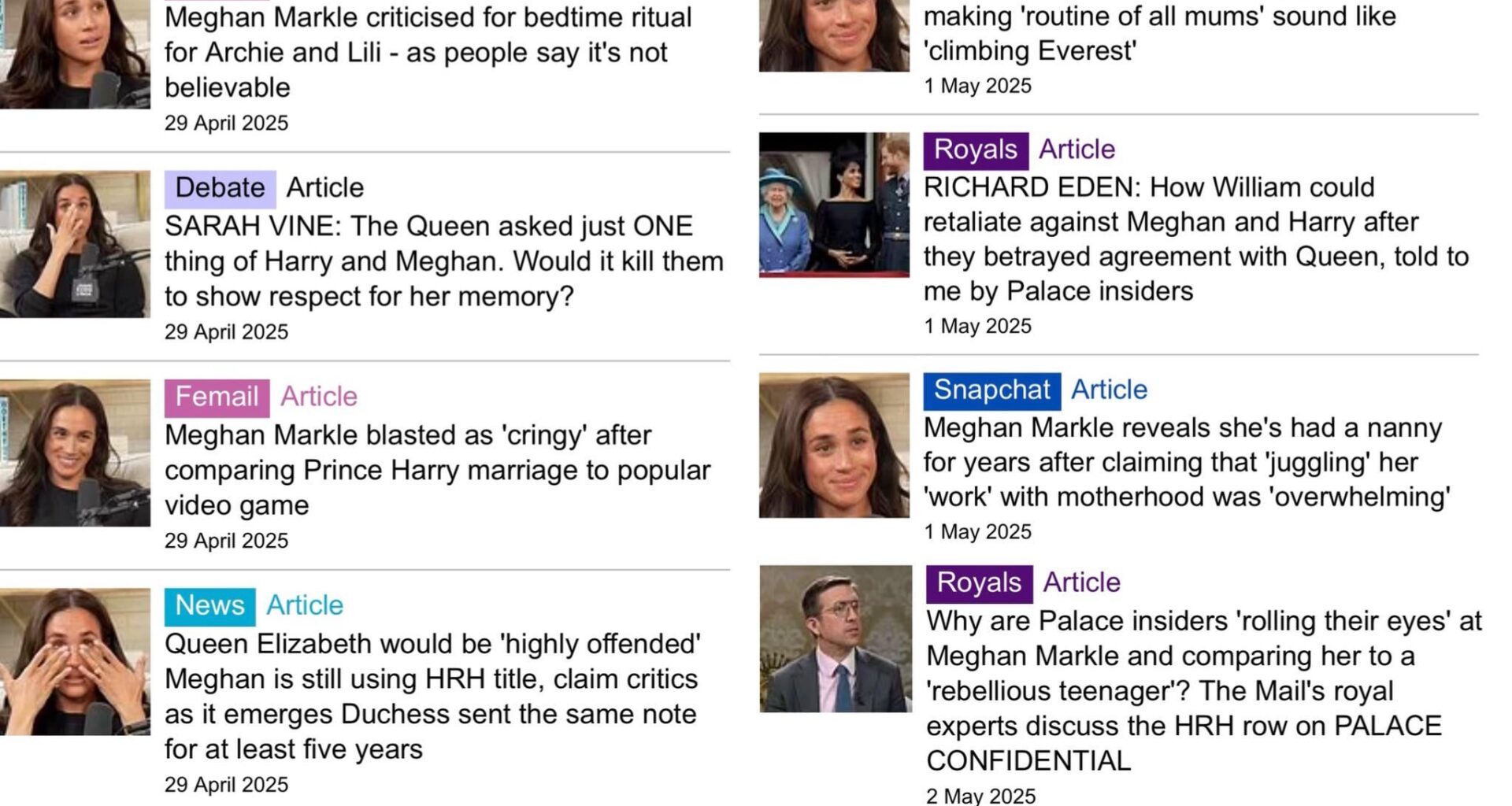 The Daily Mail (a British tabloid) has published dozens of articles criticizing Meghan Markle over the past few days. Here are just SOME of the headlines: