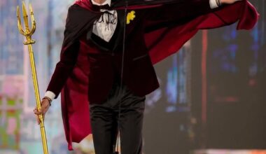 Belgium's contestant for Mr. World, where everyone introduces their countries wearing a cultural outfit.